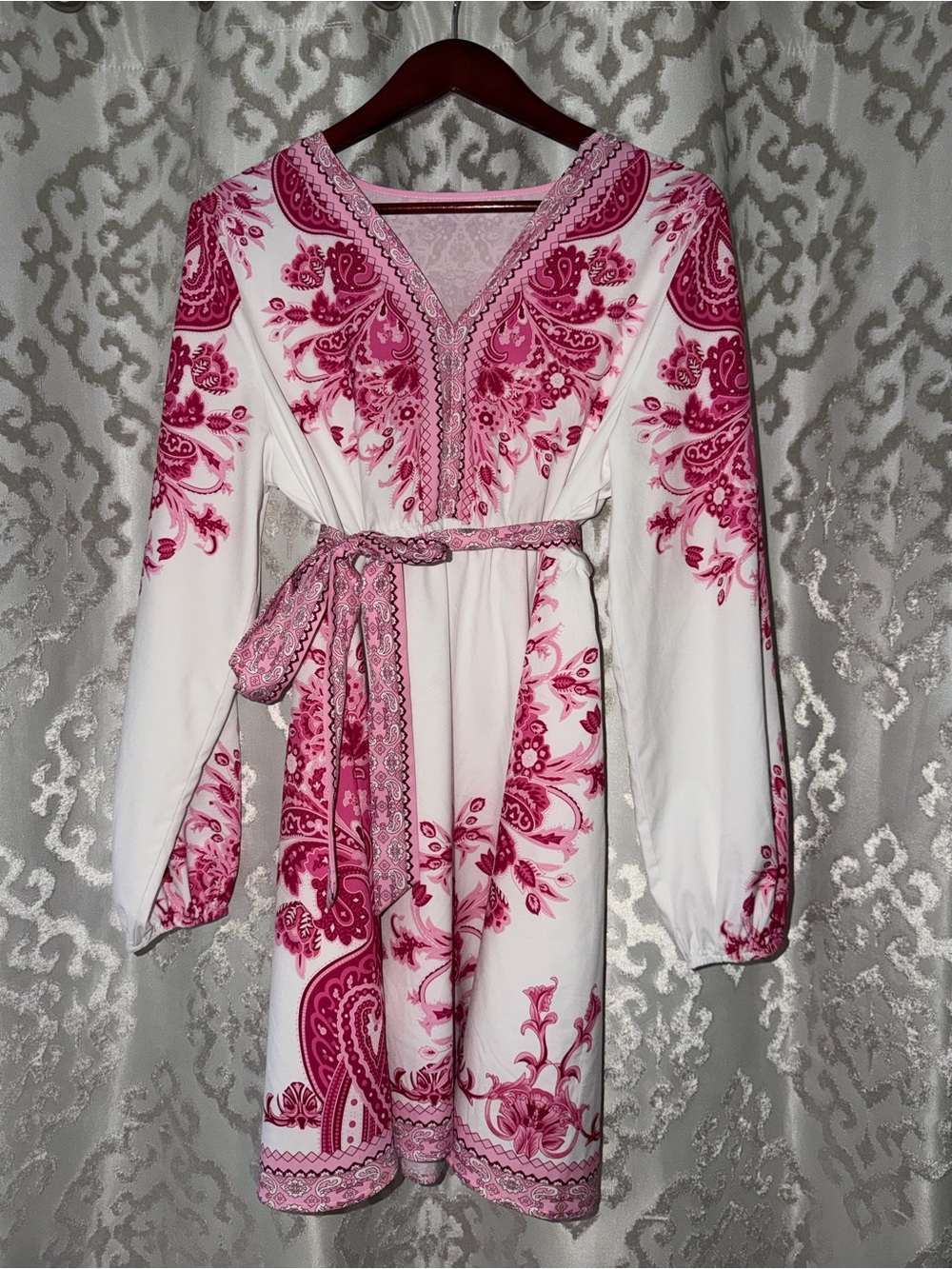 SHEIN White Dress with Pink Paisley Print